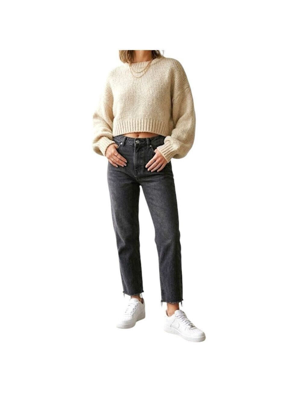 TopShop MOTO high rise raw hem grey black cropped jeans 30